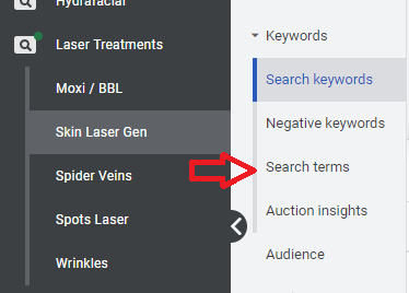 image showing cropped list of campaigns and ad groups in google ads, along with menu selections